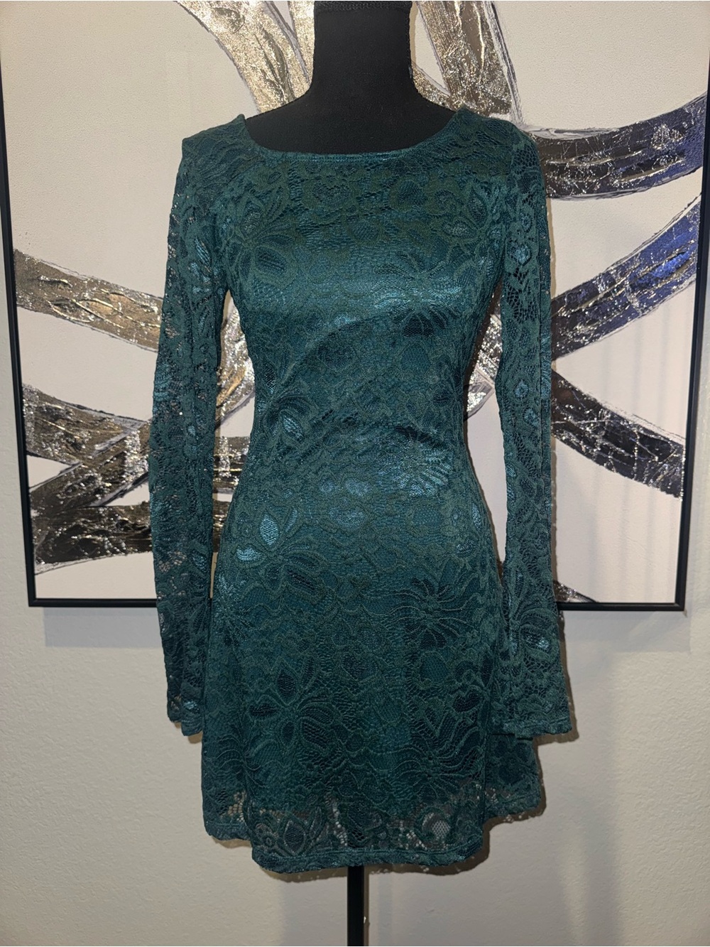 miami Teal Lace Fit-and-Flare Mini Dress